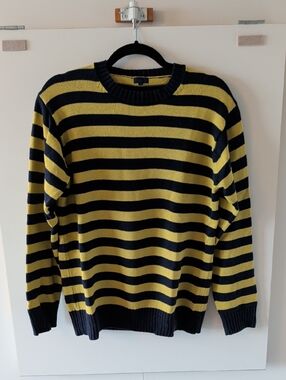 BEAMS Vintage Striped Navy and Yellow Crewneck Sweater